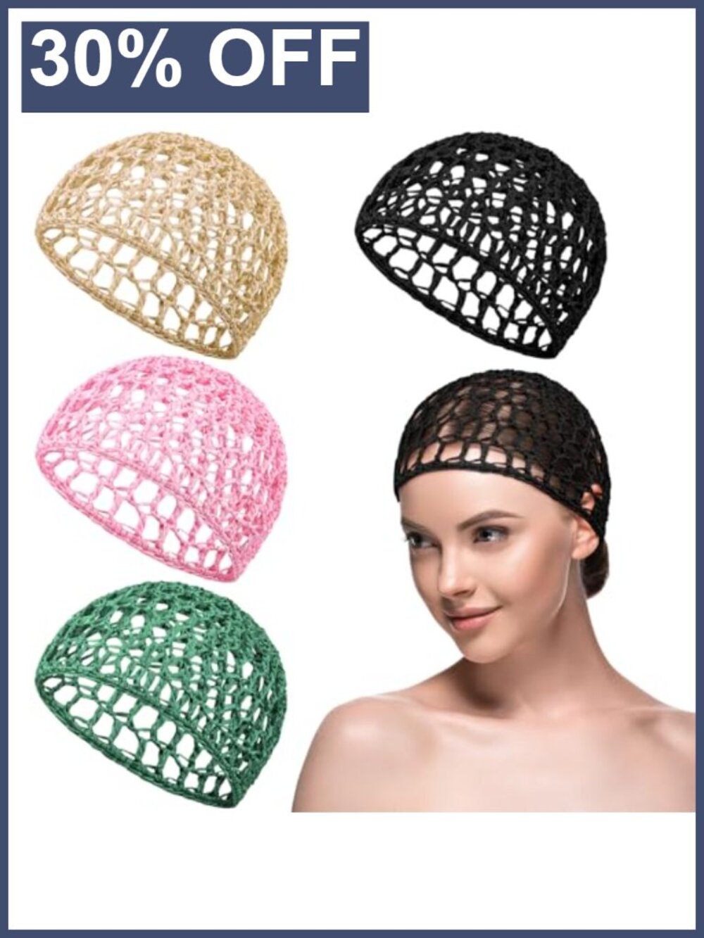 4 Pack Mesh Crochet Hair Net Snood Cap Breathable Shower Sleeping Hairnets